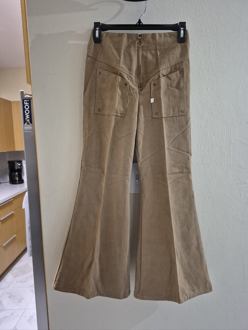 Vintage Late 60s Early 70s Bell Bottom Pants Girls Size 12 Tan Brushed Denim - Picture 8 of 12